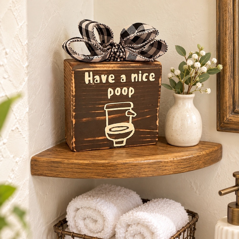 Basket Case Designs Have a Nice Poop Wood Block Sign Rustic Bathroom Decor 4x4